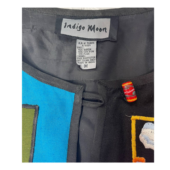 Women's Vintage  Indigo Moon Patchwork Modern Art Applique Jacket Sz M - Picture 3 of 11